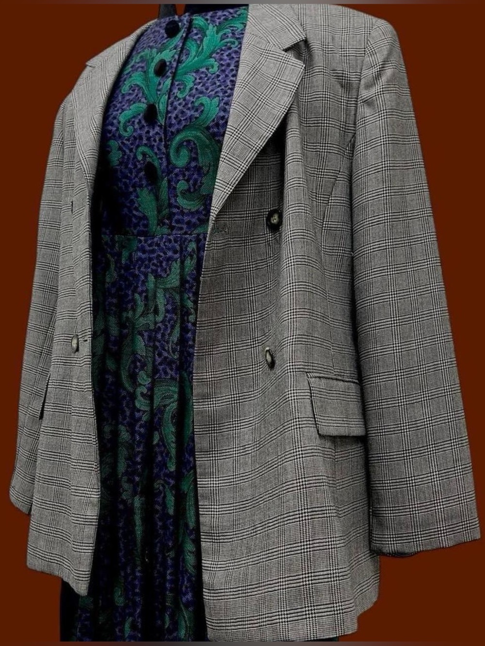 Vtg checked blazer oversized double breasted